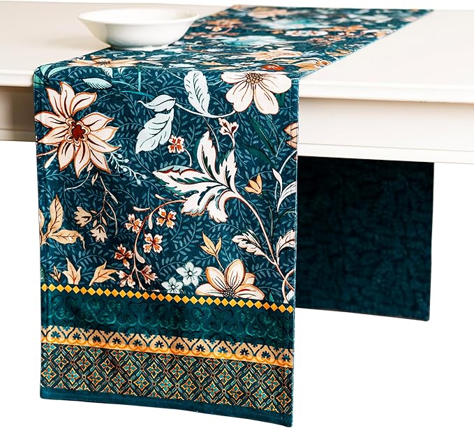 Maison d' Hermine Table Runner 100% Cotton Double Layer Table Runners 72 inches Long for Thanksgiving Christmas Decorations Home Kitchen Dining Party Wedding (Luxury Loft - Dark Teal, 14.5" x 72")
