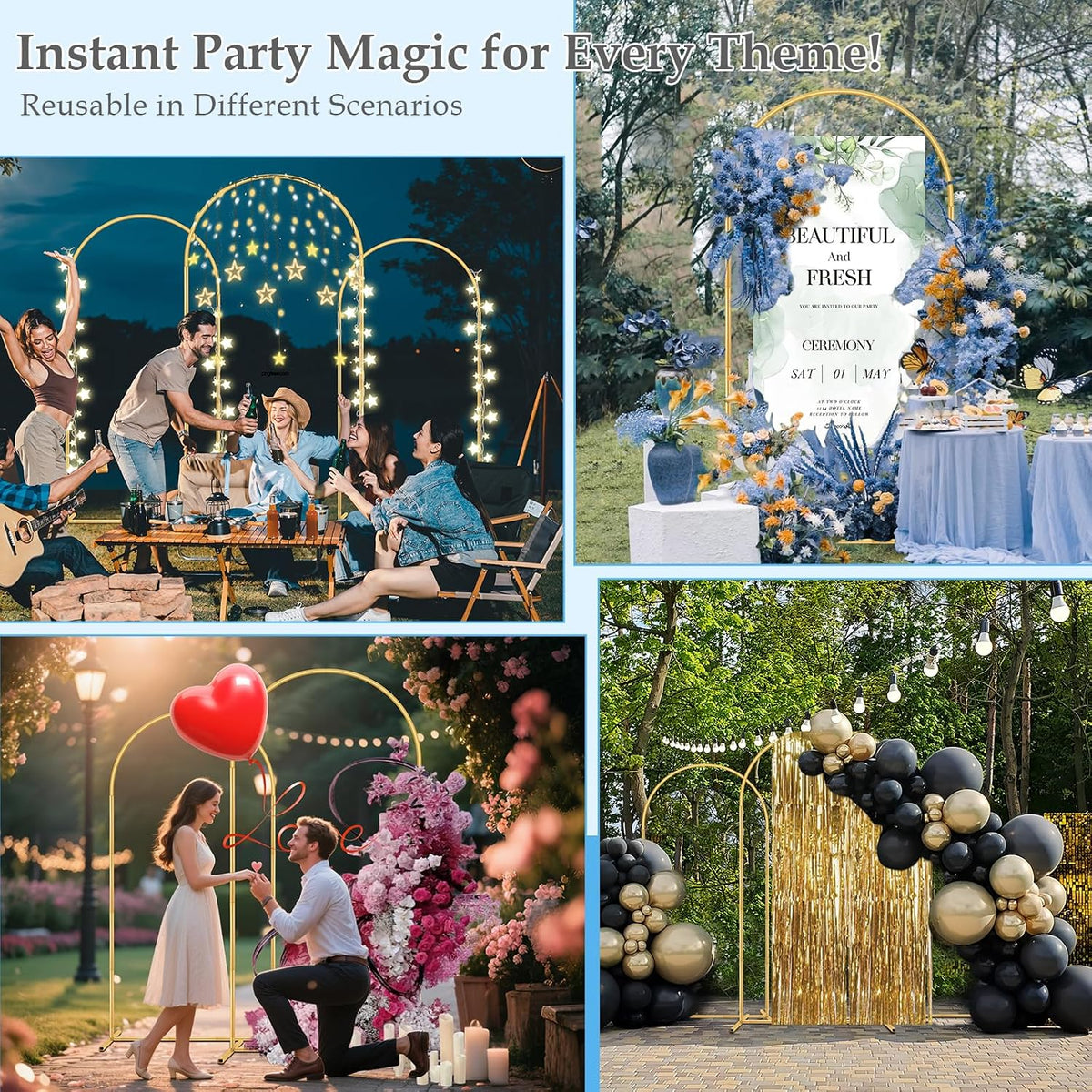 DEVISEFUN 7.2FT, 6.6FT, 6FT Arch Backdrop Stand with Base Set of 3