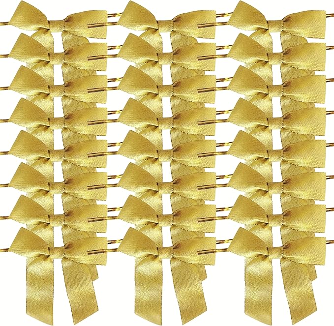 50pcs 3-1/2" Metallic Gold Satin Ribbon Bows with Twist Ties for Gift Wrapping Packing Christmas Decoration (Metallic Gold)