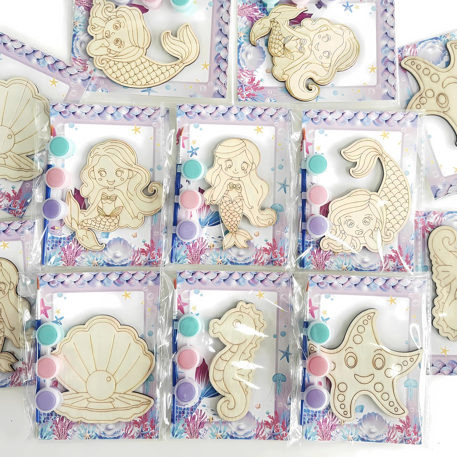 12PCS Mermaid Party Favors- DIY Mermaid Wood Painting Kits with Art Supplies – Fun Thank You Gifts, Birthday party& Goodie Bag Stuffers