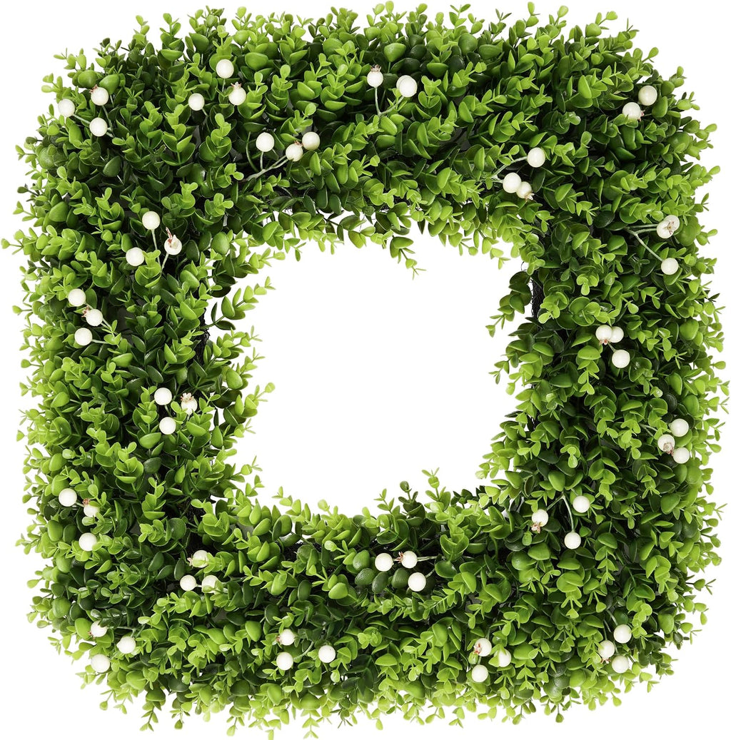 20 in boxwood wreath with white berries, all, main product view