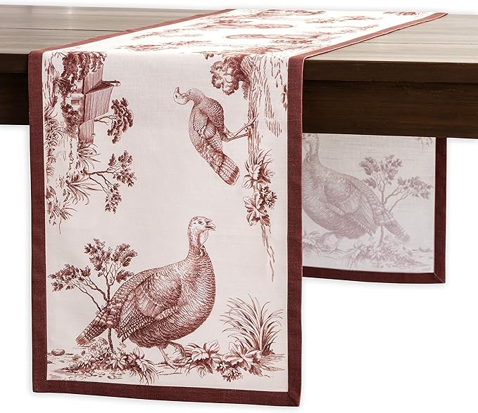 Maison d' Hermine Table Runner 100% Cotton Single Layer Table Runners 48 inches Long for Thanksgiving Christmas Decorations Home Kitchen Dining Party Wedding (Holy Jouy - Brown, 14.5" x 48")