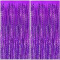 2 Pack Purple Backdrop Tinsel Foil Fringe Curtains Sparkle Metallic Wavy Foil Fringe Backdrop Curtain Photo Booth Props for Halloween Party Decorations Birthday Graduation Bachelorette