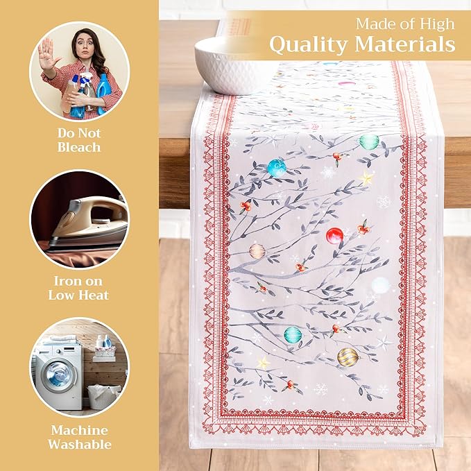 Maison d' Hermine Table Runner 100% Cotton Double Layer Table Runners 72 inches Long for Thanksgiving Christmas Decorations Home Kitchen Dining Party Wedding (Fairy Christmas, 14.5" x 72")