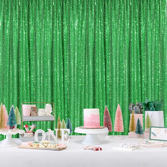 Sequin Backdrop Curtains 6 Packs 2ftx8ft Green Photo Background Drapes for Christmas Decoration Party Baby Shower