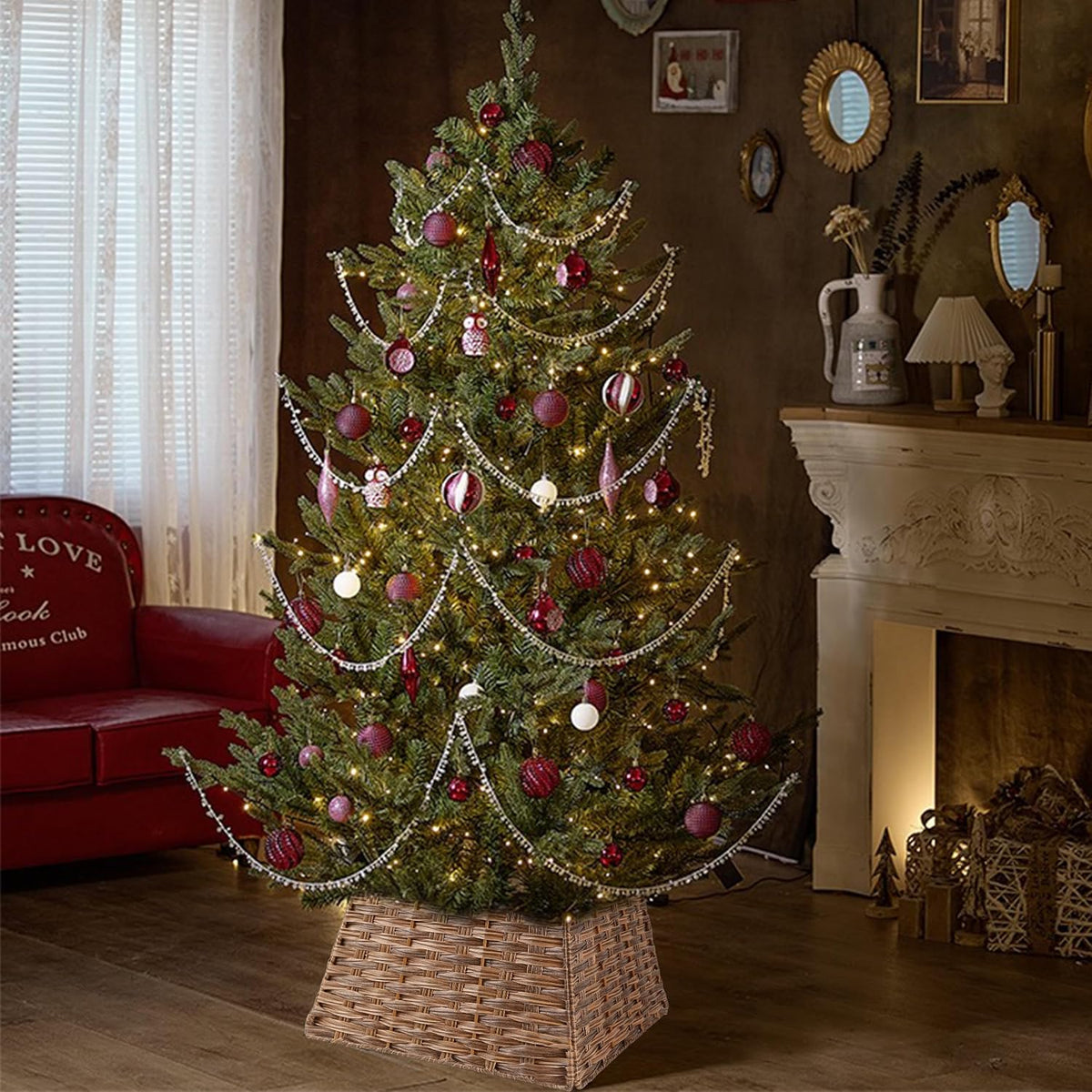 blissun christmas tree collar, plastic rattan xmas tree, package contents