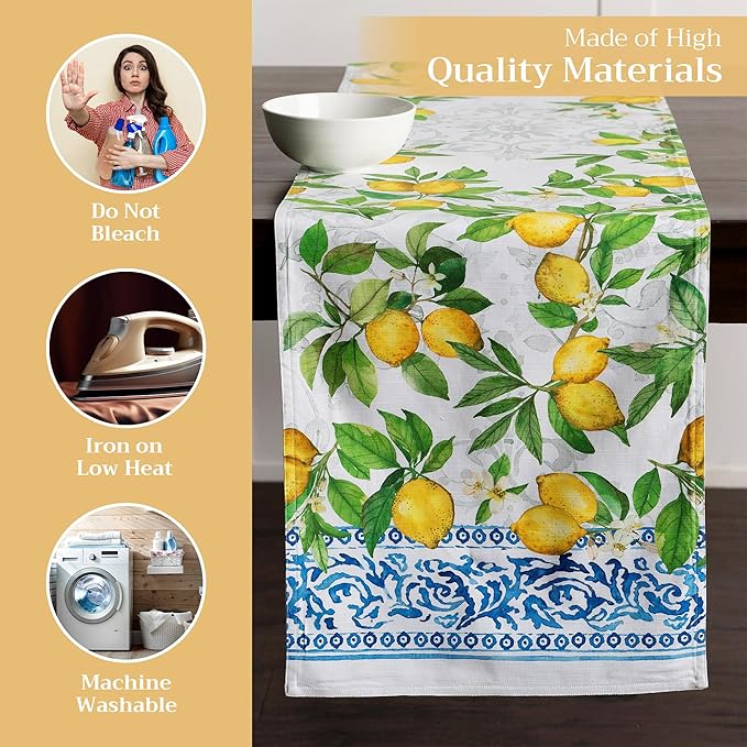 Maison d' Hermine Table Runner 100% Cotton Double Layer Table Runners 72 inches Long Decorative for Home Kitchen Dining Party Baby Shower Wedding Bridal Shower Spring Summer (Cedrat, 14.50" x 72")