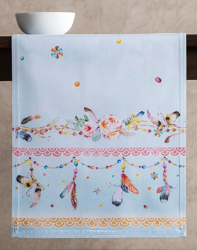 Maison d' Hermine Table Runner 100% Cotton Double Layer Table Runners 108 inches Long Decorative for Home Kitchen Dining Party Baby Shower Wedding Bridal Shower Spring Summer (Ibiza, 14.50" x 108")