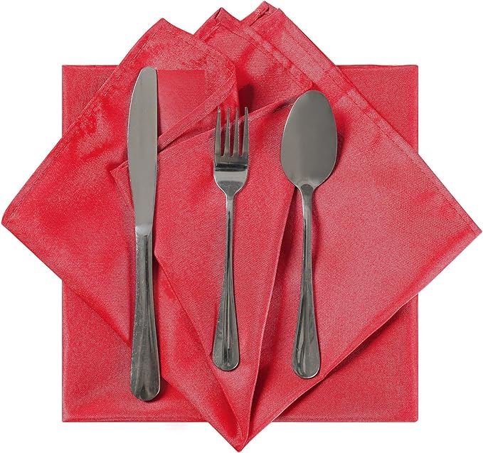 Cloth Napkins 17x17 inch Washable Polyester Dinner Napkins Soft Table Napkins for Wedding Party Dining Banquet(Red,25PCS)