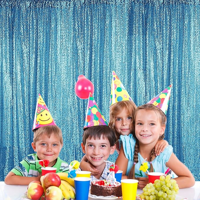 Sugargirl Turquoise Sequin Backdrop Curtain 4 Panels 2FTx8FT Glitter Turquoise Background Drapes Sparkle Photography Backdrop for Party Wedding Birthday Wall Decoration
