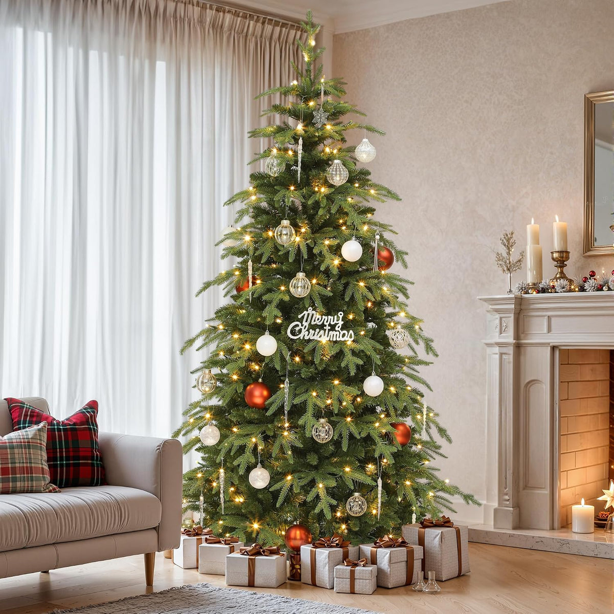 yitahome 7.5ft prelit green aspen fir christmas tree shown in use