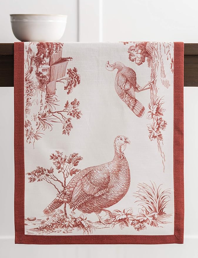 Maison d' Hermine Table Runner 100% Cotton Single Layer Table Runners 48 inches Long for Thanksgiving Christmas Decorations Home Kitchen Dining Party Wedding (Holy Jouy - Red, 14.5" x 48")