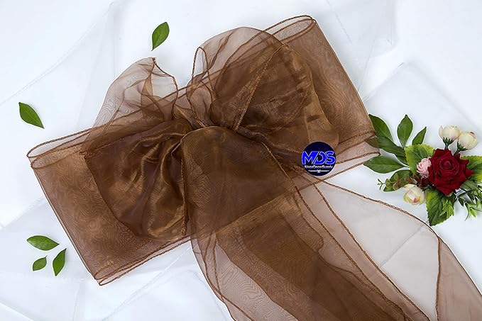 MDS Pack of 125 PCS Organza Chair Sashes Wider Dining Chair Bows Ribbon Tie Back for Wedding Party Birthday Bridal Shower Reception Event Banquet Home Chair Cover Decoration - Coffee