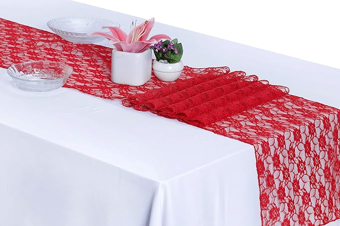 MDS Pack of 12 Wedding 12 x 108 inches Satin Table Runner for Wedding, Decorations for Birthday Parties, Banquets, Graduations, Engagements, Runners fit Rectangle, Round Table- Red