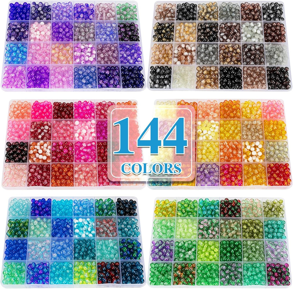 xseino about 7200pcs 144 colors 6mm crackle glass, main product view