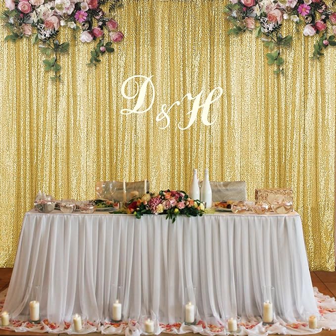 Sugargirl Gold Sequin Backdrop Curtain 2 Panels 2FTx8FT Glitter Gold Background Drapes Sparkle Photography Backdrop for Party Wedding Birthday Wall Decoration
