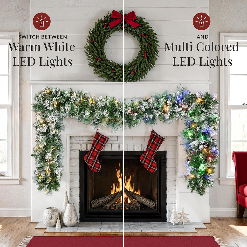 best choice products 9ft pre-lit christmas garland holiday, close-up detail