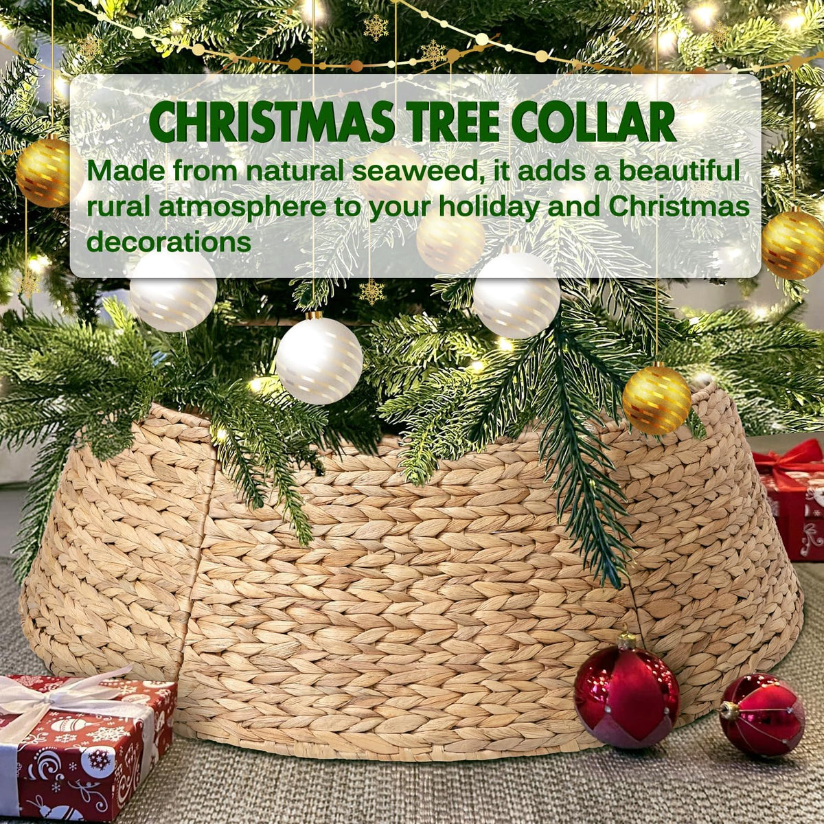 8-piece rattan christmas tree collar - 42" rustic, side view