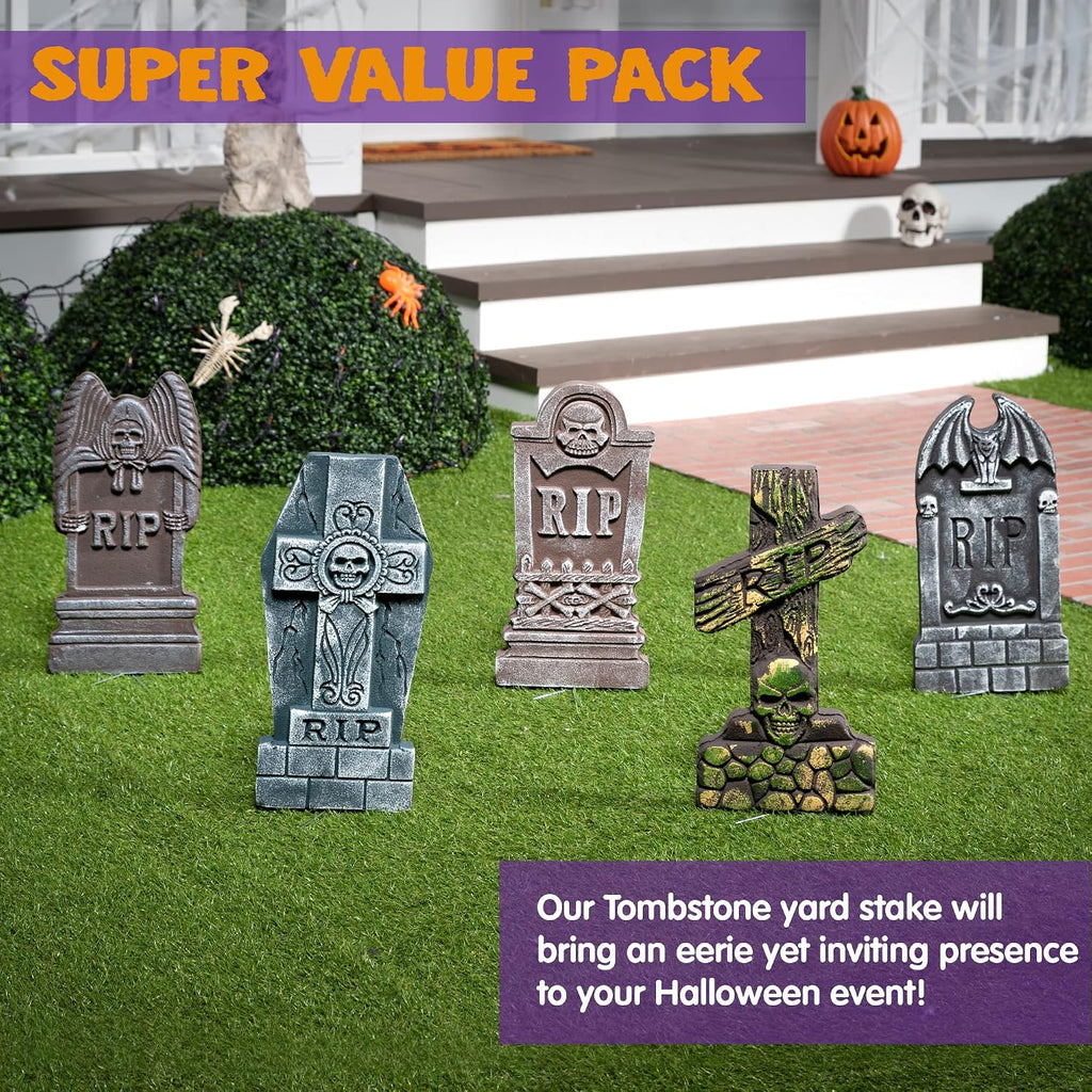 joyin 17” halloween foam rip graveyard tombstones (5 shown in use