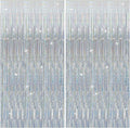 2 Pack Silver Glitter Backdrop Party Decorations Tinsel Streamers Foil Fringe Curtains Shimmer Wall Backdrop Christmas Birthday Bachelorette Party Wedding Decor Supplies