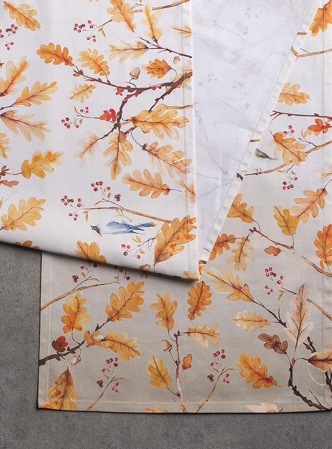 Maison d' Hermine Table Runner 100% Cotton Single Layer Table Runners 36 inches Long for Thanksgiving Christmas Decorations Home Kitchen Dining Party Wedding (Oak Leaves, 14.5" x 36")