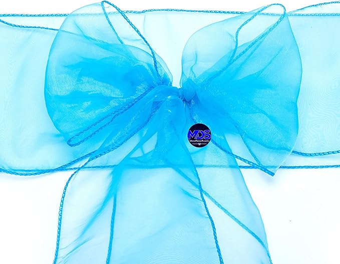 MDS Pack of 100 PCS Organza Chair Sashes Wider Dining Chair Bows Ribbon Tie Back for Wedding Party Birthday Bridal Shower Reception Event Banquet Home Chair Cover Decoration - Blue