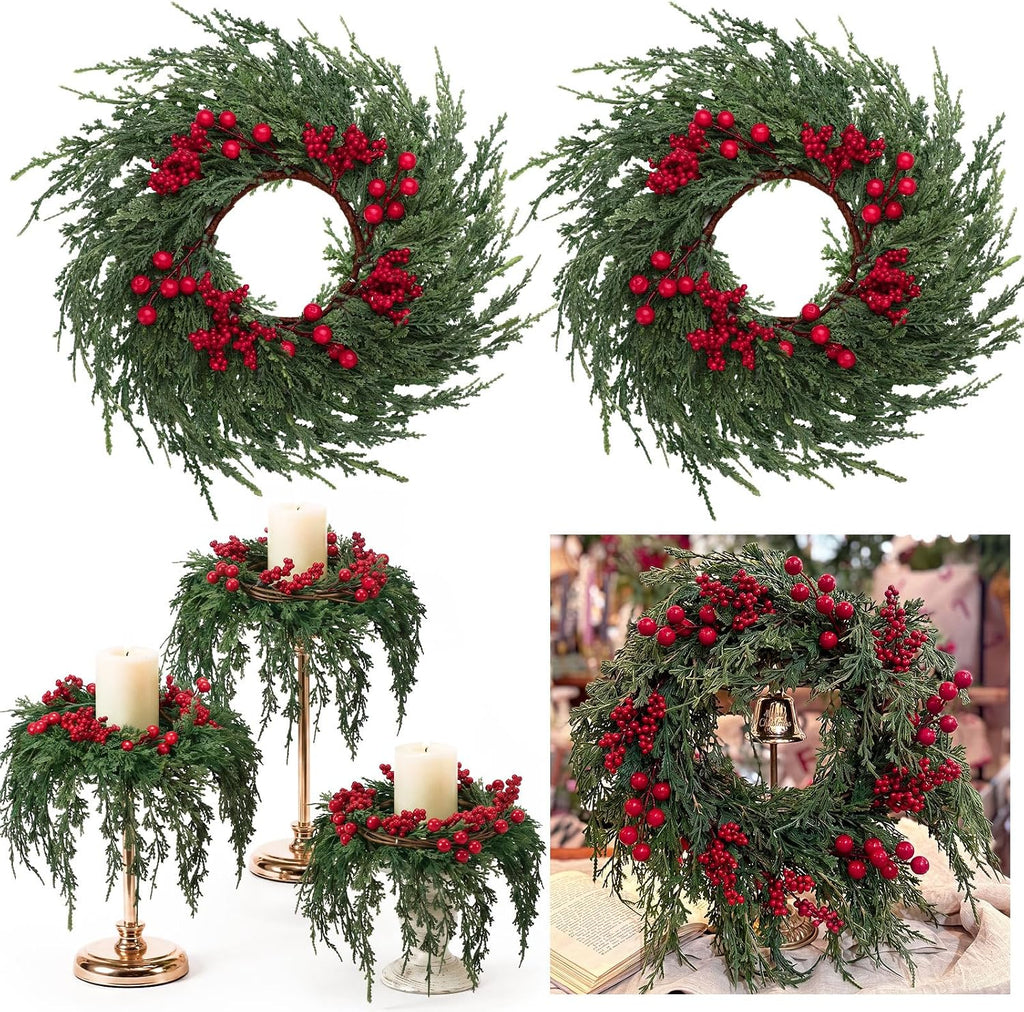 mini christmas cedar with berries wreaths 12" drop, main product view