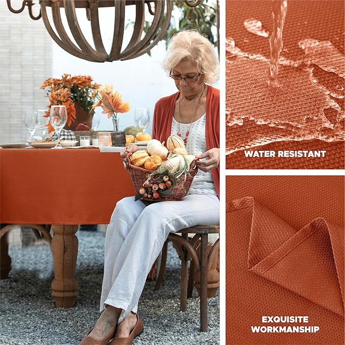 Biscaynebay 2 Pack Fall Tablecloth Textured Fabric 60x108 Inch Rectangular, Rust Thanksgiving Autumn Harvest Water Resistant Fabric Tablecloths for Kitchen, Dining, Wedding, Parties Machine Washable