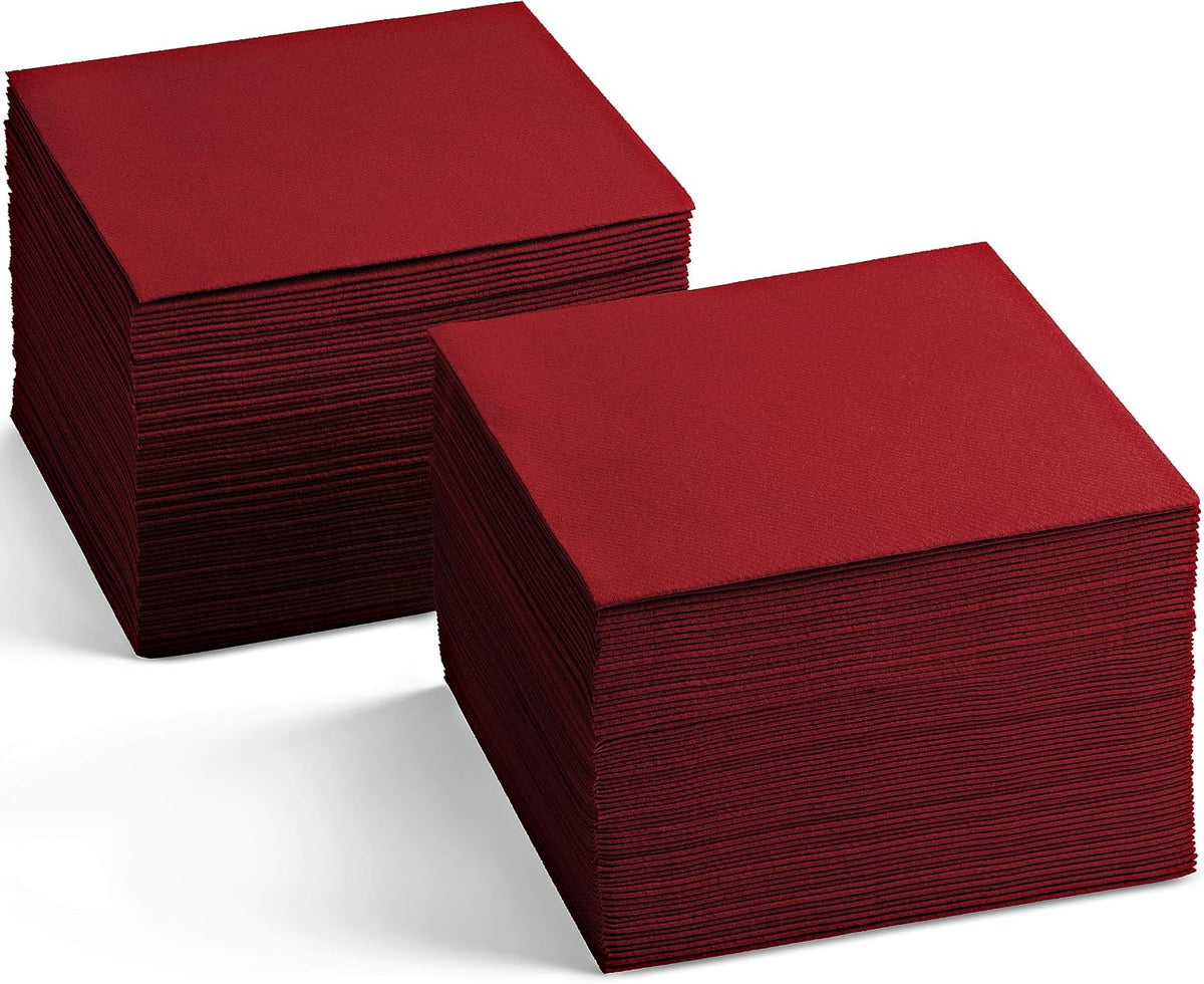 Disposable Linen-Feel Cocktail Napkins, 200-Pack 5" x 5" BURGUNDY P...