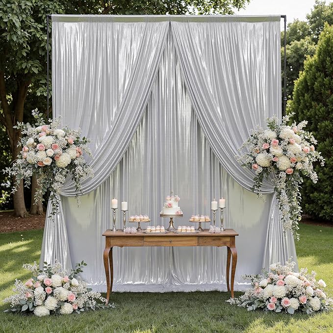 Outpain 10x10ft Silver Sequin Backdrop Curtains -Heavy Duty Gold Photography Backdrops with Non-Shedding Glitter, Wrinkle-Free Stage Drapes for Wedding/Christmas/Studio Shoots (5x10ft 2 Panels)