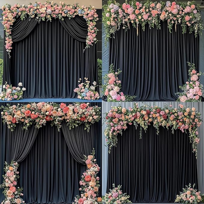 10 ft x 8 ft Wrinkle Free Black Backdrop Curtain for Parties, Polyester Black Photo Backdrop Drapes for Graduation Birthday Wedding Party Stage Curtains