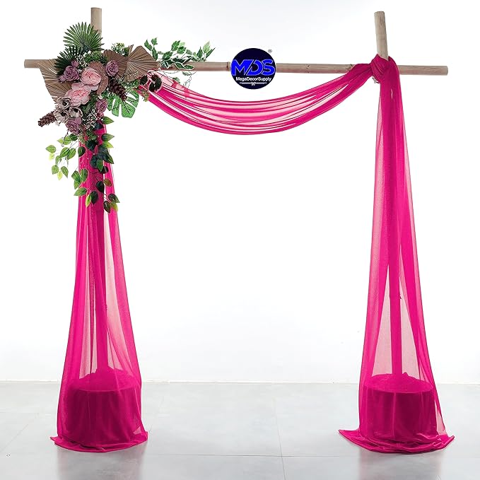 MDS Halloween Chiffon Draping Fabric - 2 Panel, 30" Wide x 100ft Long - Sheer Spooky Arbor & Canopy Drapery for Haunted House Backdrops, Party Ceilings, DIY Costumes & Themed Events - Hot Pink