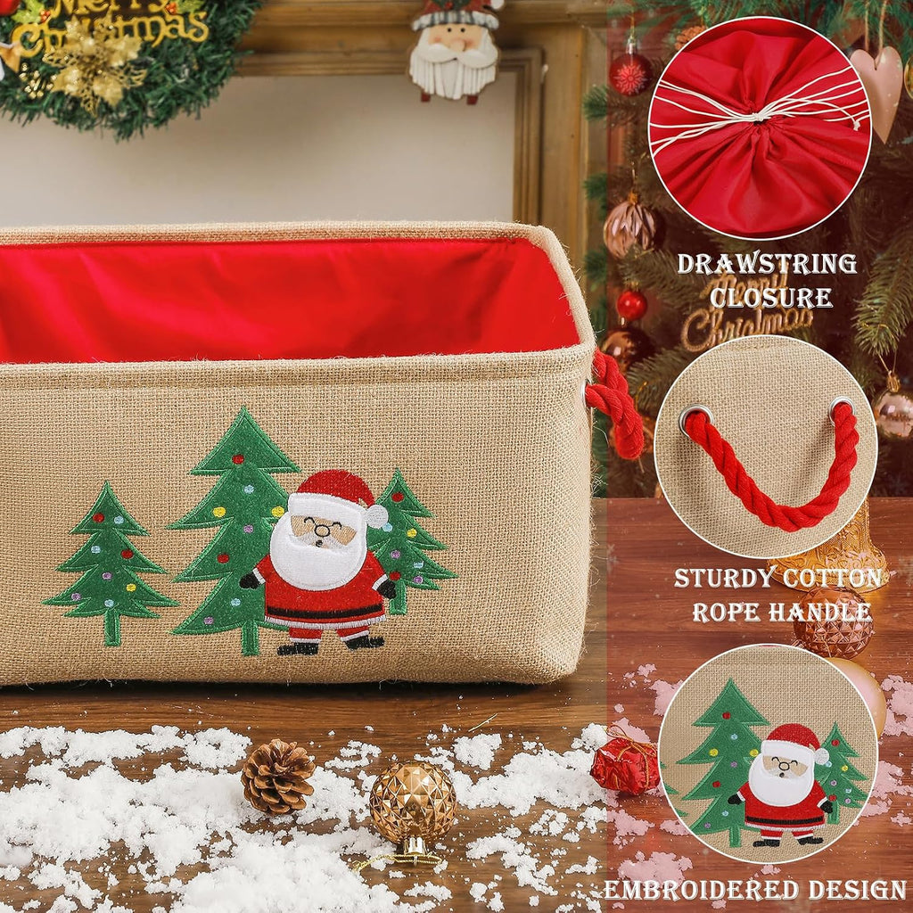 Christmas Basket Large Christmas Gift Baskets Empty Fabric Organizer Bin with Handles, Gift Bags Foldable Holiday Toy Gift Holder for Fireplace, Kids Room, Home Decor