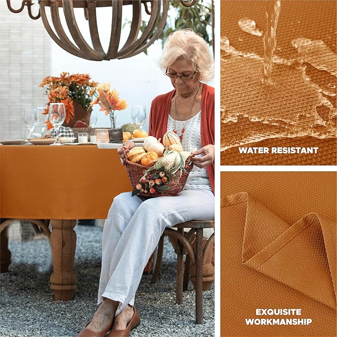 Biscaynebay Fall Tablecloth Textured Fabric 70x120 Inch Rectangular, Bronze Thanksgiving Autumn Harvest Water Resistant Fabric Tablecloths for Kitchen, Dining, Wedding, Parties Machine Washable