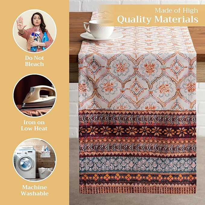 Maison d' Hermine Table Runner 100% Cotton Single Layer Table Runners 108 inches Long for Thanksgiving Christmas Decorations Home Kitchen Dining Party Wedding (Fair Isle, 14.5" x 108")