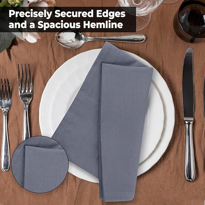 Urban Villa Dinner Napkins Solid Grey Color Cloth Napkins (Set of 12) Oversized 20x20 Inches 100% Cotton Slub Premium Quality Soft Durable with Mitered Corners Reusable Washable Everyday Use Napkins
