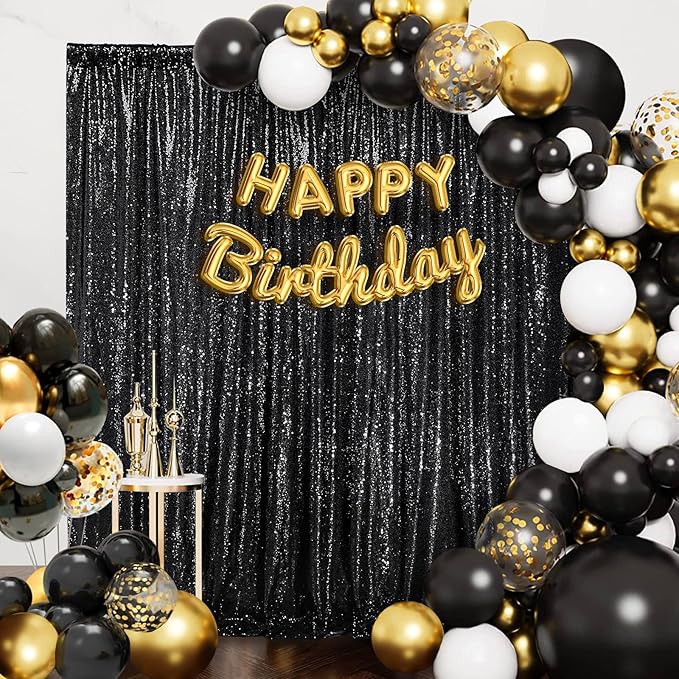 Black Sequin Backdrop 8ft x 8ft Glitter Photo Booth Black Backdrop Curtains