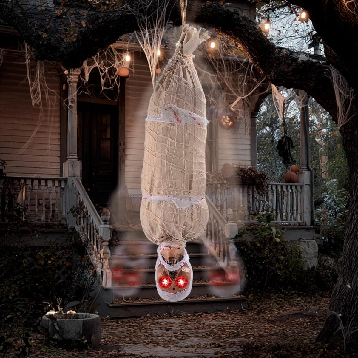 JOYIN 35" Halloween Animated Hanging Cocoon Corpse Decoration, Dead Body...