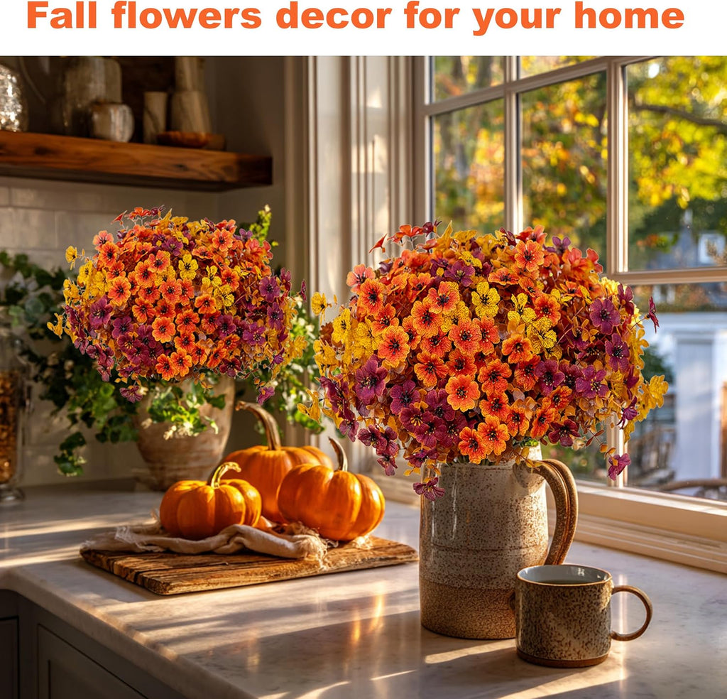 axylex artificial fall flowers outdoor fake mums (brownorangeyellow, package contents