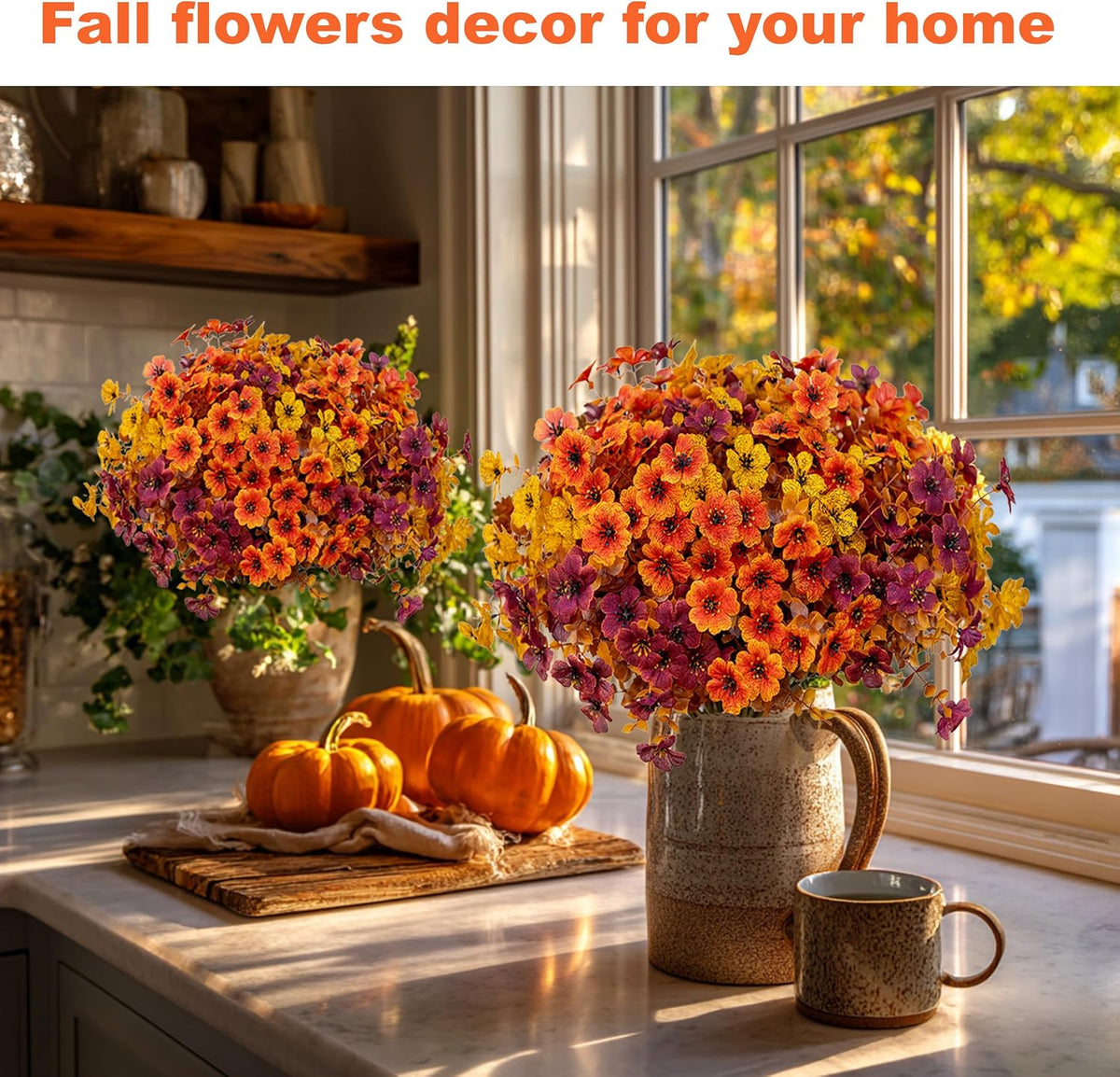 axylex artificial fall flowers outdoor fake mums (brownorangeyellow, package contents