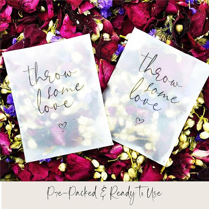 Rainbow Pana 50 Pack Prefilled Confetti Packets | Biodegradable Confetti, Dried Flower Petals | Real Flower Petals to Throw at Wedding, Glassine Bags Rose Petals Wedding Send Off Ideas