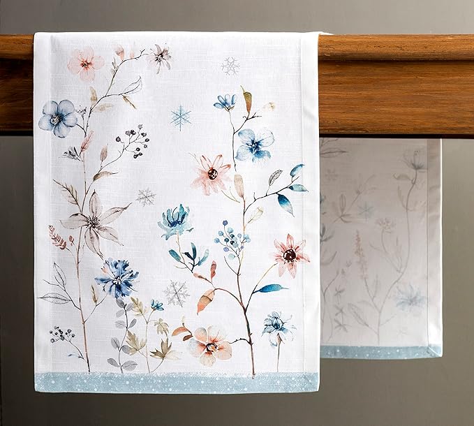 Maison d' Hermine Table Runner 100% Cotton Single Layer Table Runners 60 inches Long Decorative for Home Kitchen Dining Party Baby Shower Wedding Bridal Shower (Ice Florals, 14.50" x 60")