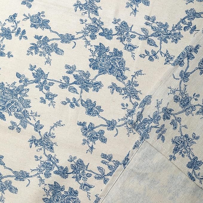 Pastoral Round Tablecloth - 48 Inch Dia. - Beige Linen Table Cloth - Washable Table Cover with Dust-Proof Wrinkle Resistant for Restaurant, Picnic, Indoor and Outdoor Dining, Floral (Dark Blue)