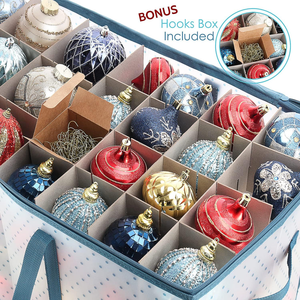 Large Christmas Ornament Storage Box With Adjustable Dividers - Plastic Ornament Storage Container For 128 Holiday Ornaments or Decorations - By Hearth & Harbor