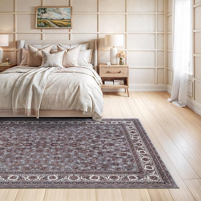 Bloom Rugs Washable Non-Slip 6' x 9' Rug - Slate Gray Traditional Oriental Area Rug for Living Room, Bedroom, Dining Room, and Kitchen - Exact Size: 6' x 9'