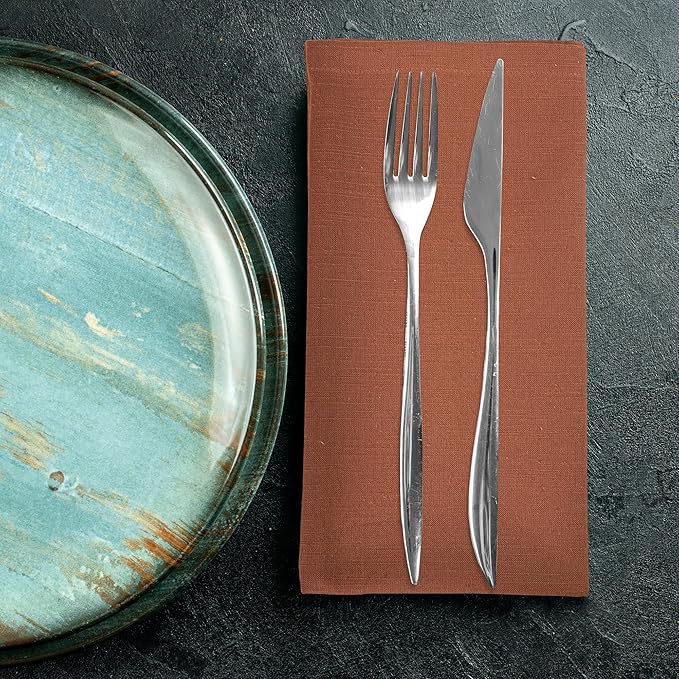 Urban Villa Fall Cloth Napkins Rust Color Dinner Napkins Set of 12 20''x20'' 100% Cotton Slub Absorbent Harvest Napkins Washable ReusableThanks Giving Dinner Napkins