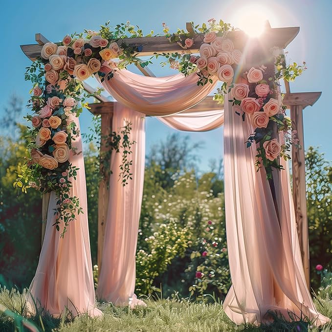 Wedding Arch Draping Fabric 4 Panels 28.7" x 20FT Dusty Rose Sheer Chiffon Backdrop Drapes for Wedding Ceremony Birthday Party Bridal Shower Outdoor Decoration