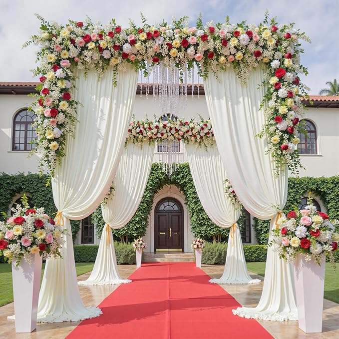 leegleri 20ftx12ft Wrinkle Free Ivory Backdrop Curtain, 4 Panels 12FT Height Ivory Wedding Backdrop Drapes, Silky Polyester Back Drop Cloth for Birthday Photography Background Party Backdrop Draping