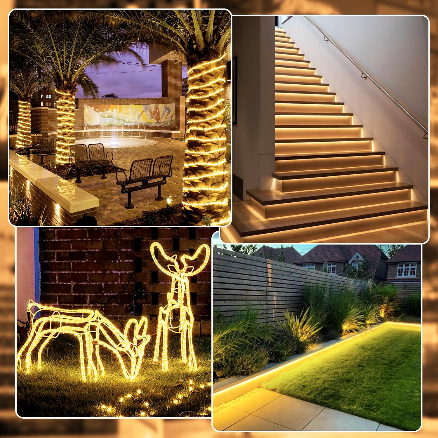50ft LED Rope Lights with Remote, 300 LED IP68 Waterproof Rope Lights with Plug & Timer, Rope Lights for Outside, Indoor, Patio, Pool, Bedroom, Party, Indoor Decoration (Warm White)