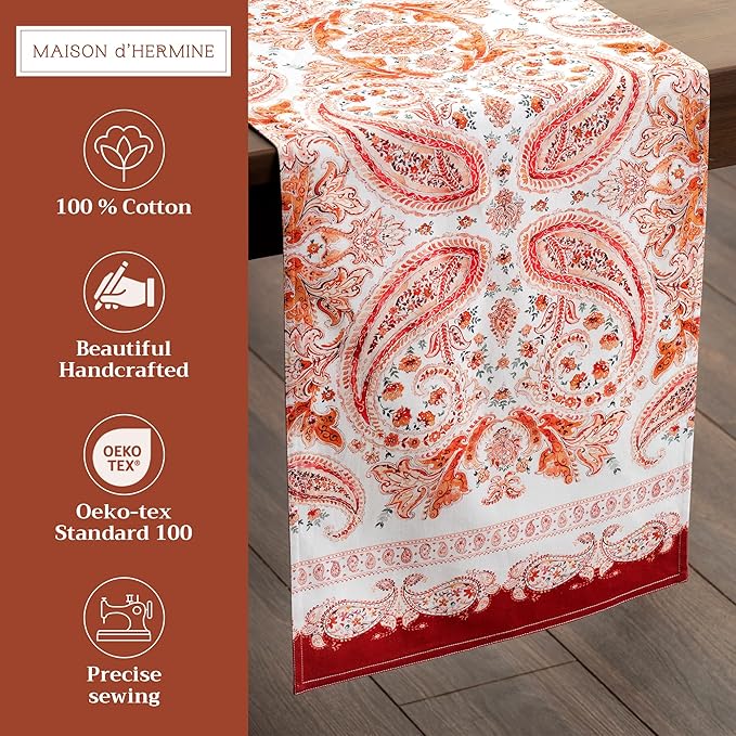 Maison d' Hermine Table Runner 100% Cotton Double Layer Table Runners 72 inches Long for Thanksgiving Christmas Decorations Home Kitchen Dining Party Wedding (Orient, 14.5" x 72")